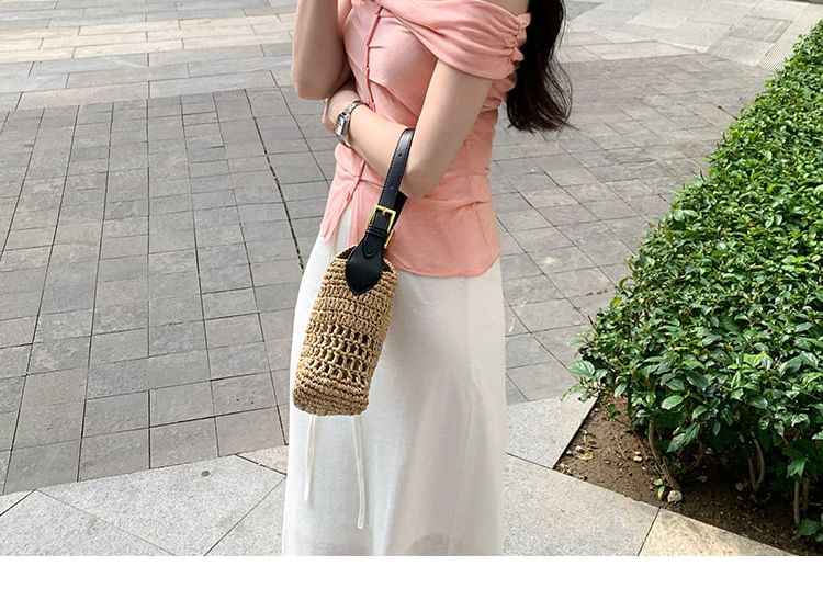 Off-Shoulder Ruched Button Sleeveless Top