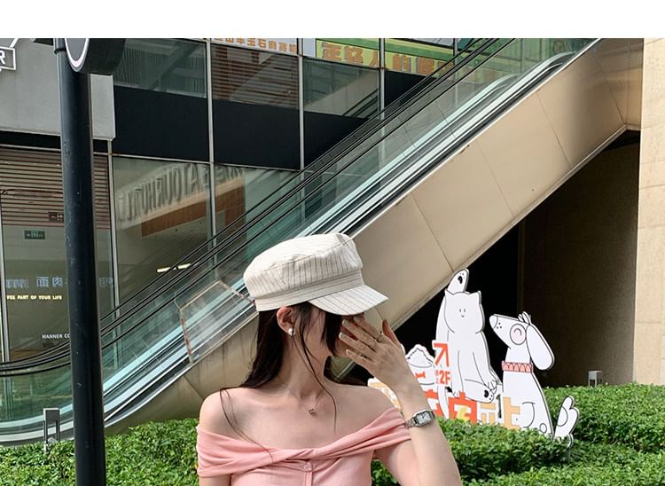 Off-Shoulder Ruched Button Sleeveless Top
