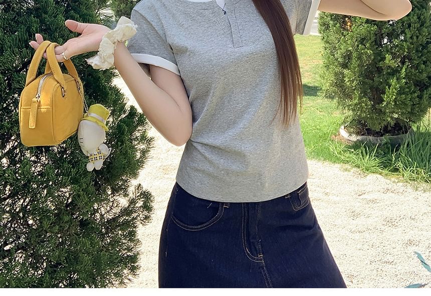Round Neck Faux Two-Piece Short Sleeve Tee