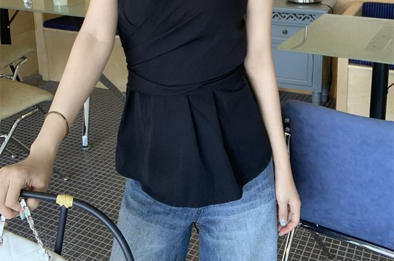 Peplum Halter Wrap Top with Tie-Back