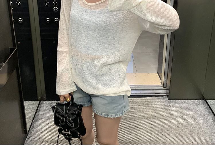 Melange Tie-Back Long Sleeve Scoop Neck Top