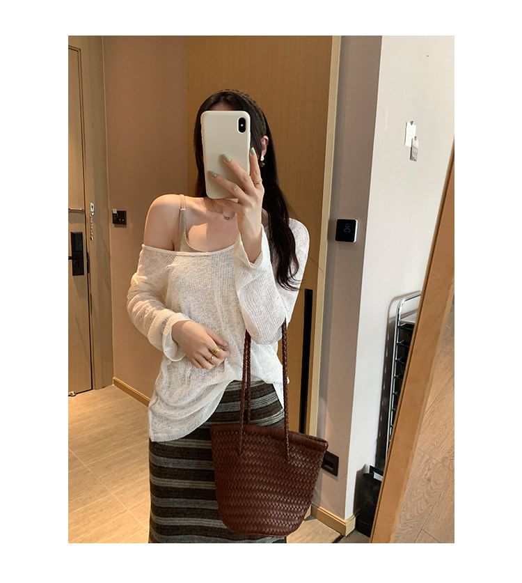 Melange Tie-Back Long Sleeve Scoop Neck Top