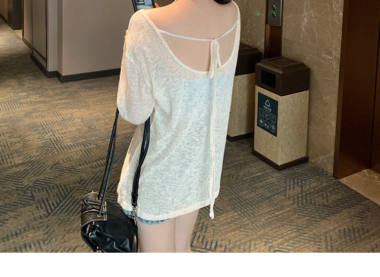 Melange Tie-Back Long Sleeve Scoop Neck Top