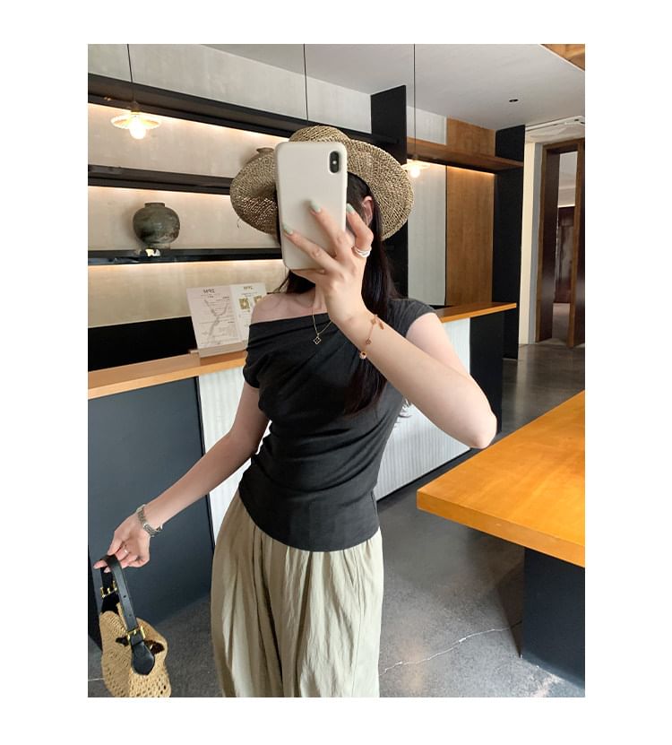 Ruched One-Shoulder Sleeveless Top