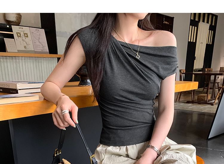 Ruched One-Shoulder Sleeveless Top