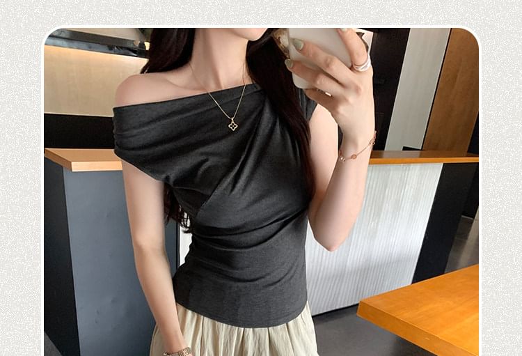 Ruched One-Shoulder Sleeveless Top