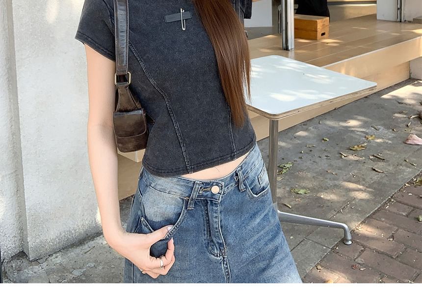 Washed Panel Crew Neck Short Sleeve Tee