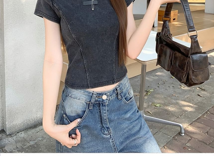 Washed Panel Crew Neck Short Sleeve Tee
