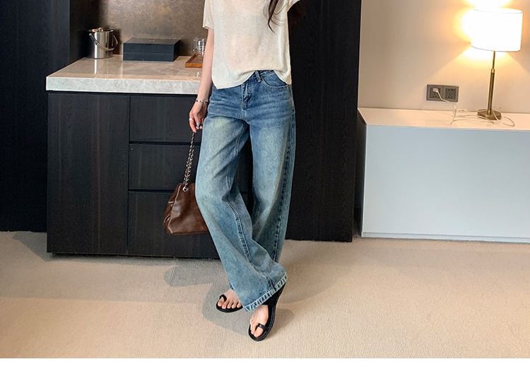 Distressed V-Neck Knit Top Short Sleeve