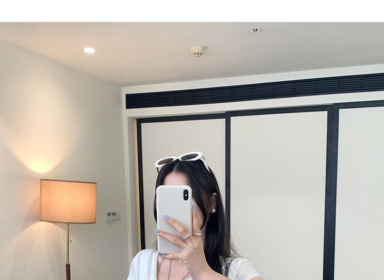 Cropped Asymmetric V-Neck Basic Tee