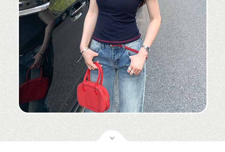 Off-Shoulder Contrast Stitch Short Sleeve Shirt