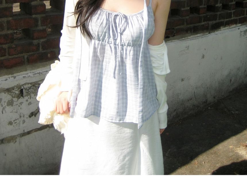Checked Tie-Front Loose Camisole