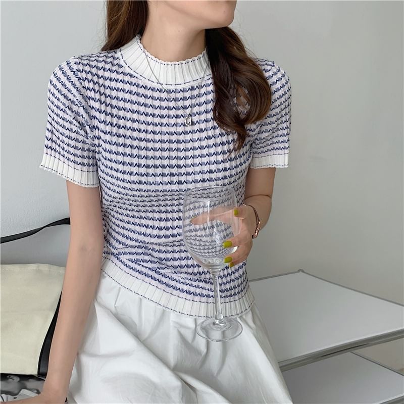 Color-Block Crochet Mock Neck Knit Top