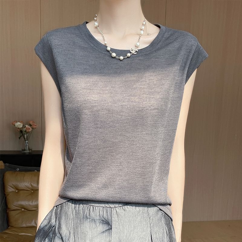 Cap Sleeve Crew Neck Basic Tee