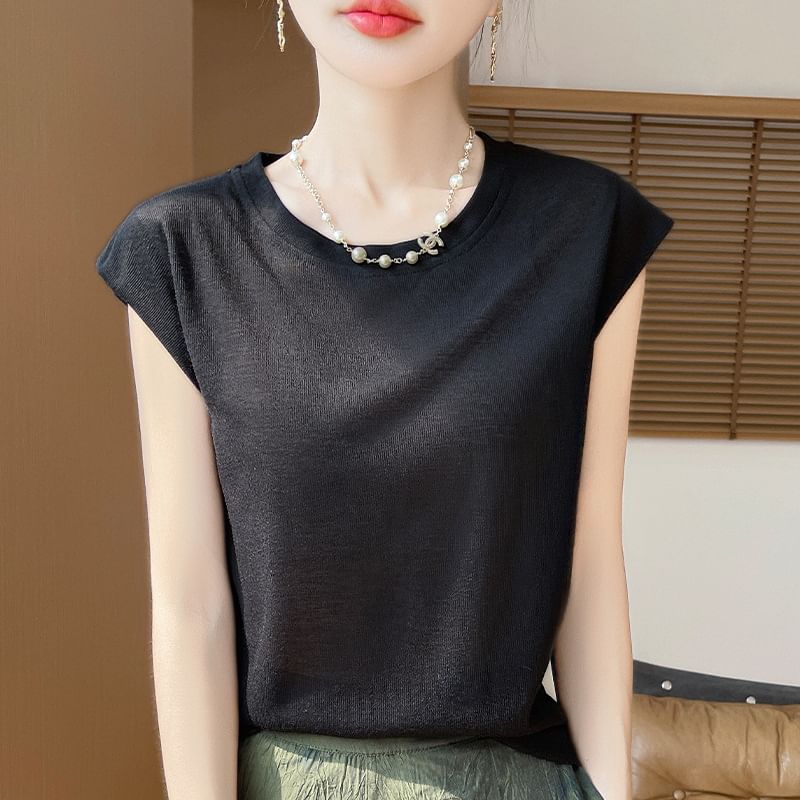 Cap Sleeve Crew Neck Basic Tee