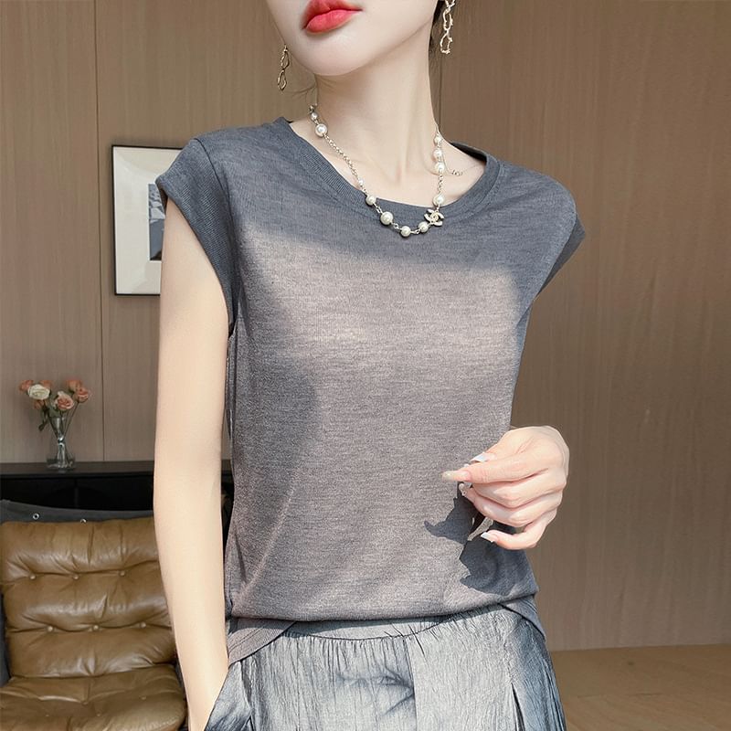 Cap Sleeve Crew Neck Basic Tee