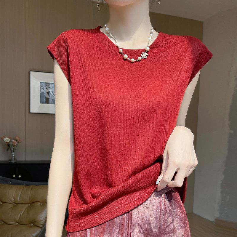 Cap Sleeve Crew Neck Basic Tee
