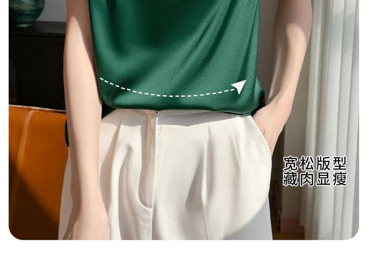 Square Neck Ruched Satin Tank