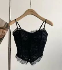 Lace Crop Bustier with Spaghetti Straps