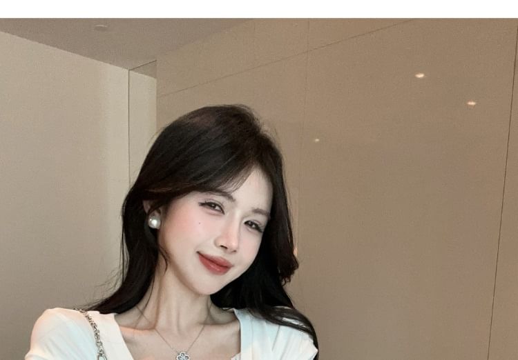 Lace-Embellished Short Sleeve V-Neck Blouse