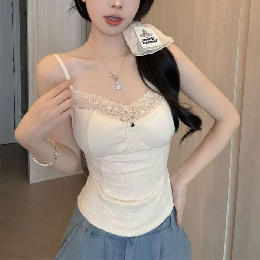 Lace-Paneled Camisole with Adjustable Straps
