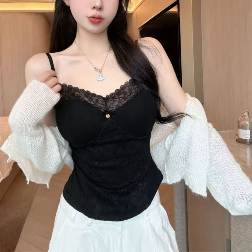 Lace-Paneled Camisole with Adjustable Straps