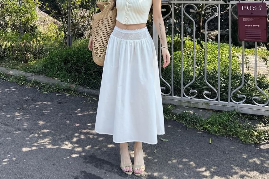 Cap-Sleeve Square-Neck Plain Ribbed Lace-Up Crop Knit Top