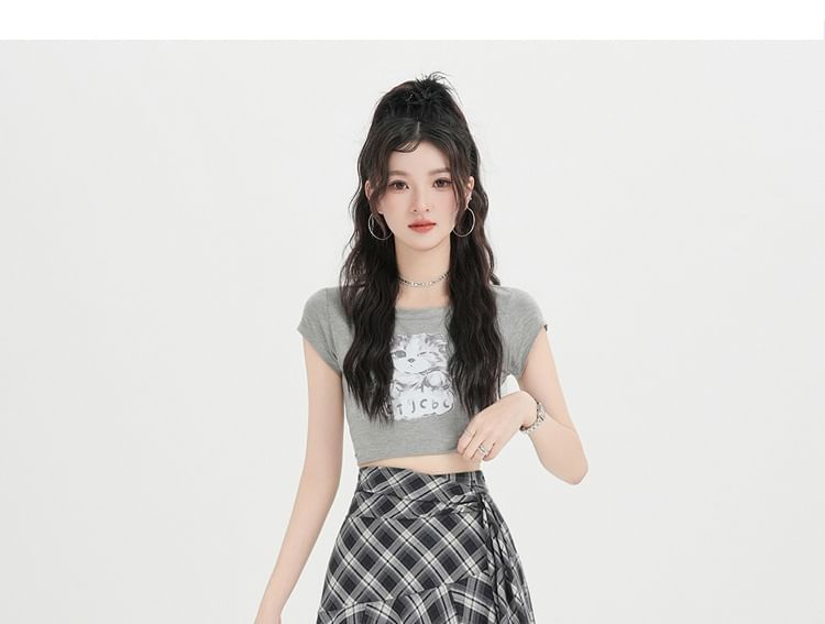 High Waist Plaid Asymmetrical Midi A-Line Skirt