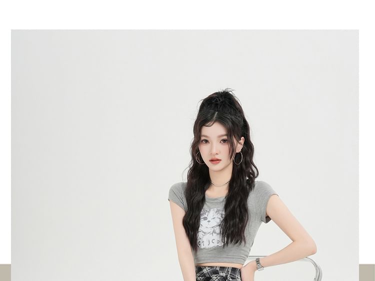 High Waist Plaid Asymmetrical Midi A-Line Skirt