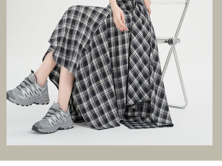 High Waist Plaid Asymmetrical Midi A-Line Skirt