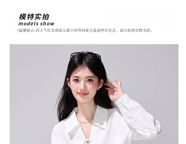 Long Sleeve Collared Plain Tie Front Blouse