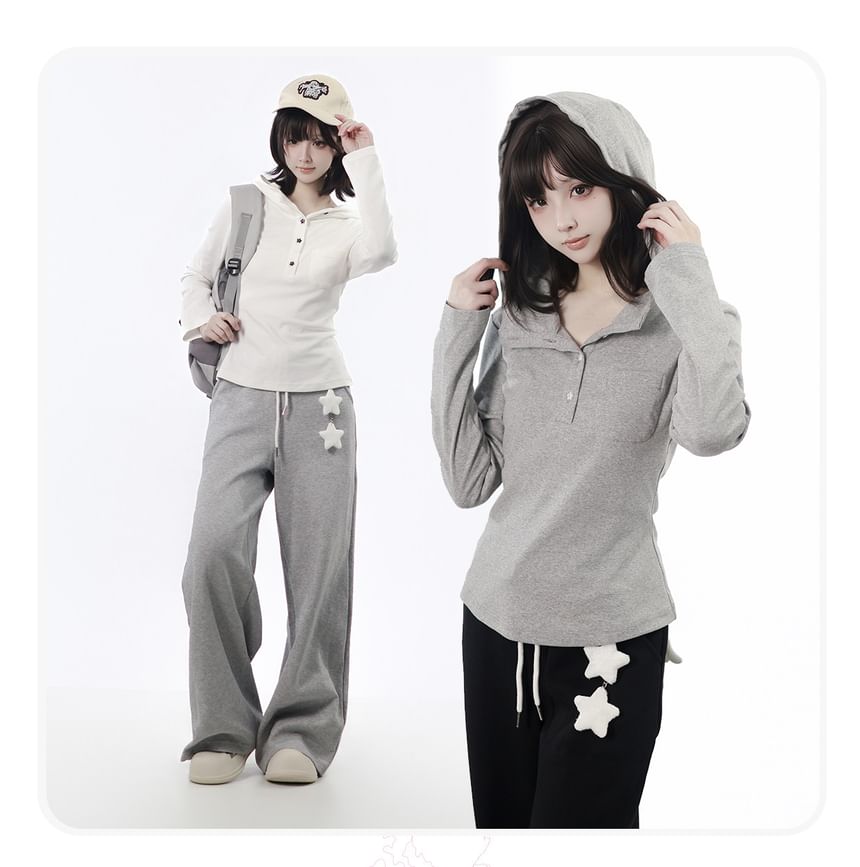 Hooded Henley Long Sleeve Tee