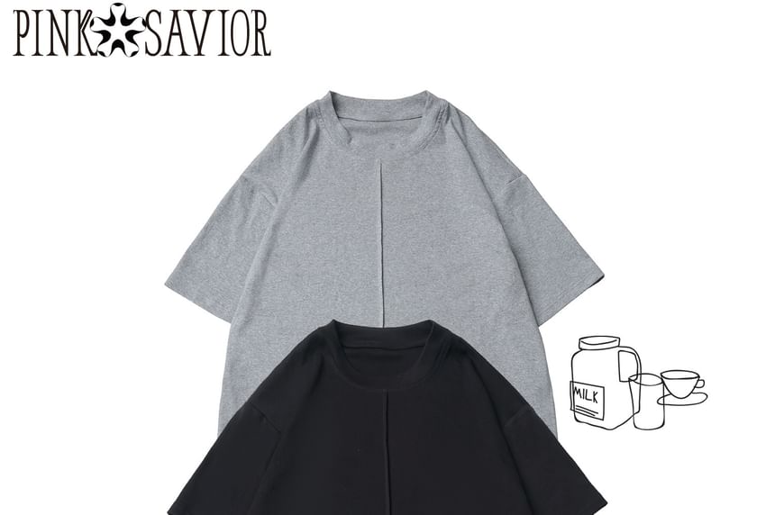 Elbow Sleeve Crew Neck Panel Tee / Long Sleeve Crew Neck Tee