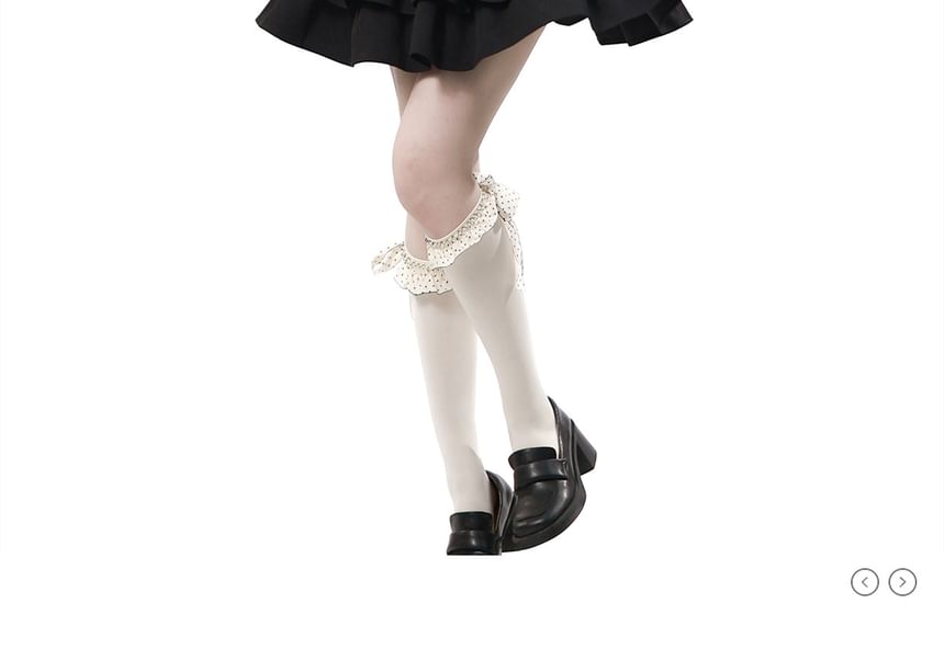 Long Sleeve Band Collar Blouse / Cropped Cape Collar / High Waist Mini Skirt / Ruffled Dress