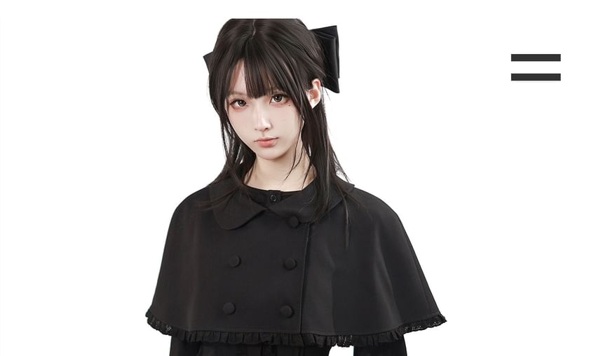 Long Sleeve Band Collar Blouse / Cropped Cape Collar / High Waist Mini Skirt / Ruffled Dress