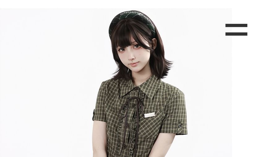 Plaid Button-Up Shirt / Scoop Neck Vest / High Waist Skirt / Midi A-Line Skirt