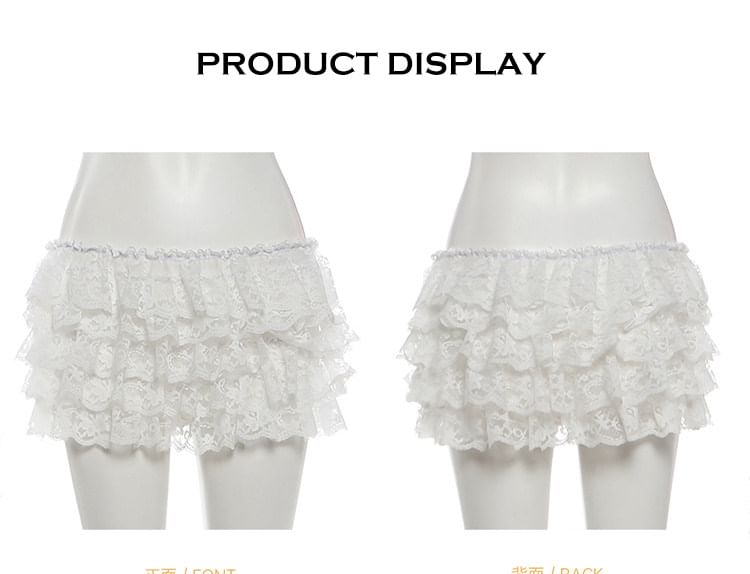 Lace Panel Button Crop Camisole / Low Rise Tiered Skort