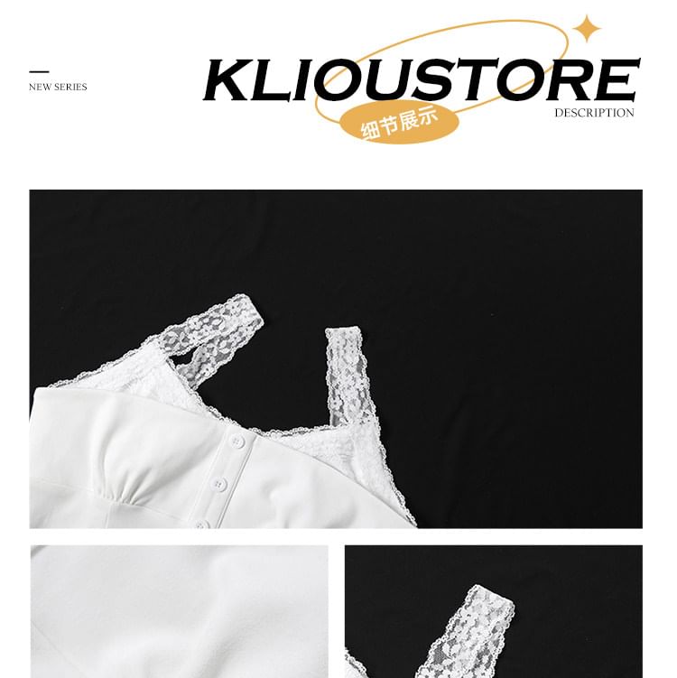 Lace Panel Button Crop Camisole / Low Rise Tiered Skort