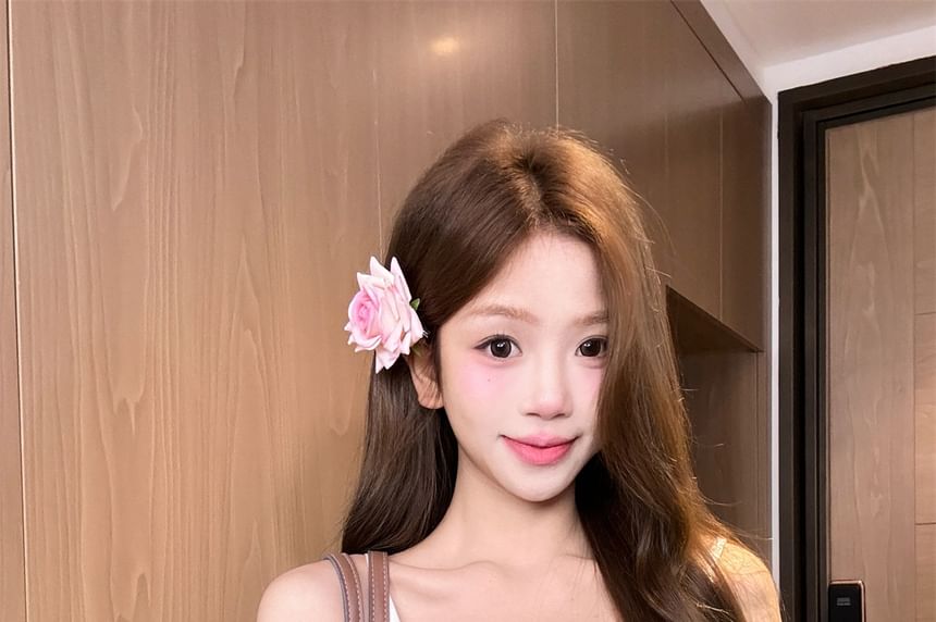 V-Neck Plain Lace Trim Tie Front Crop Camisole Top