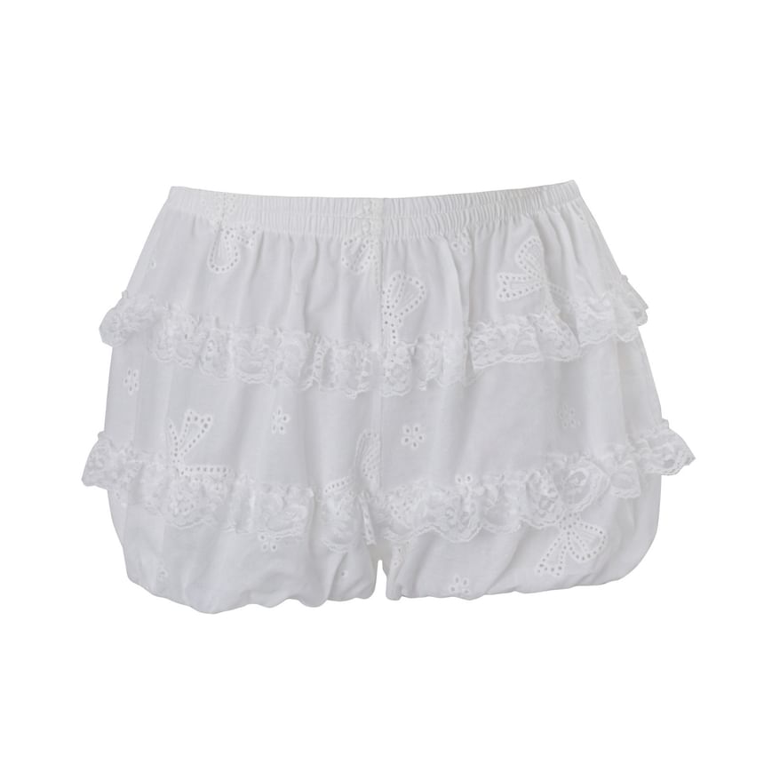 Lace-Trim Button Up Slim-Fit Tank Top / Low Waist Lace Bubble Hem Shorts