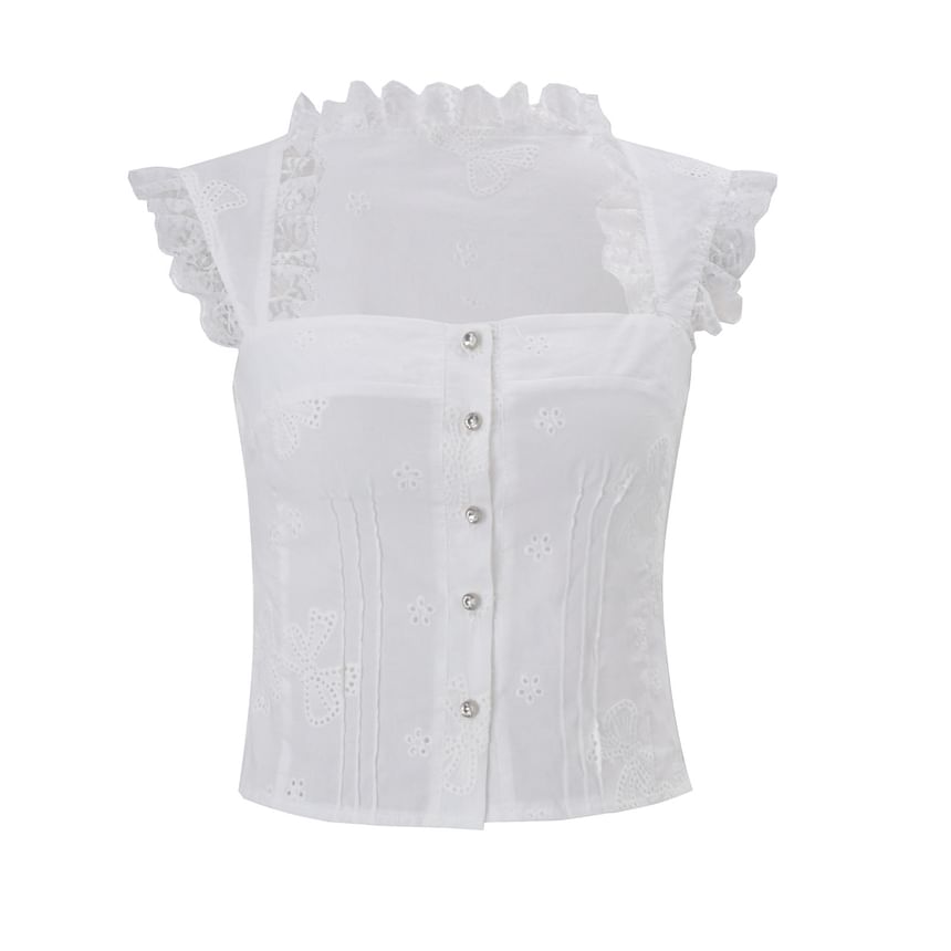 Lace-Trim Button Up Slim-Fit Tank Top / Low Waist Lace Bubble Hem Shorts