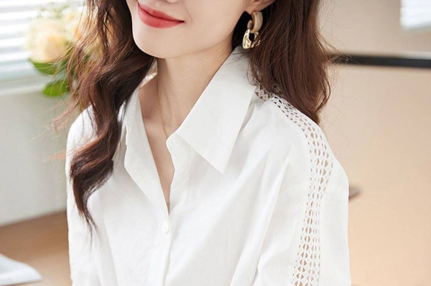 Long-Sleeve Plain Lace Trim Shirt