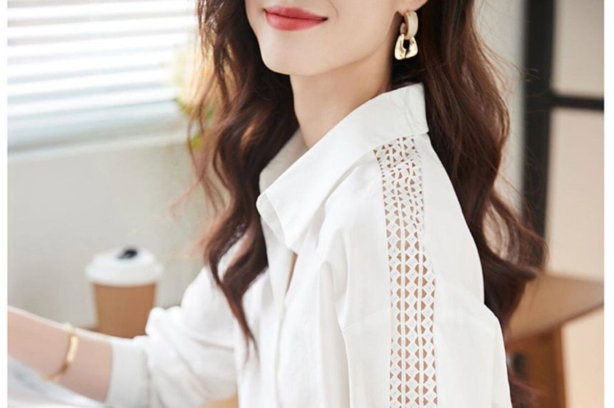 Long-Sleeve Plain Lace Trim Shirt