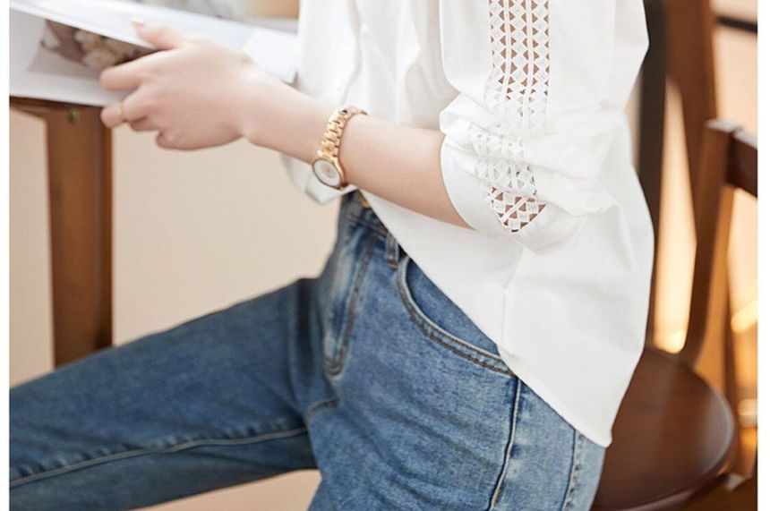 Long-Sleeve Plain Lace Trim Shirt