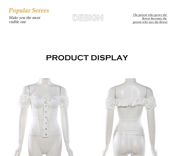 Short-Sleeve Off Shoulder Plain Lace Bustier Top / Mid Rise Maxi A-Line Skirt