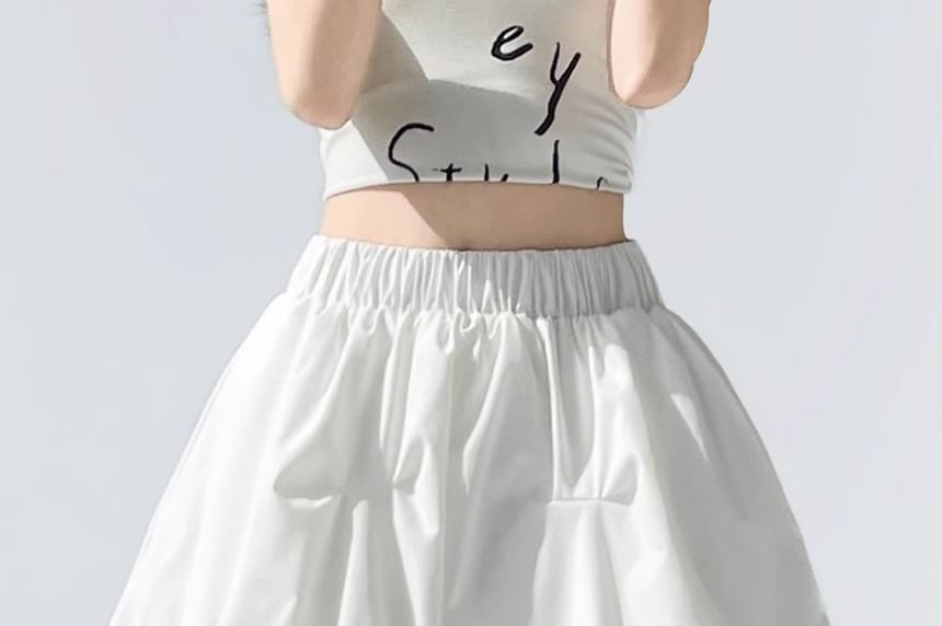 Elastic Waist Plain Ruched A-Line Skirt