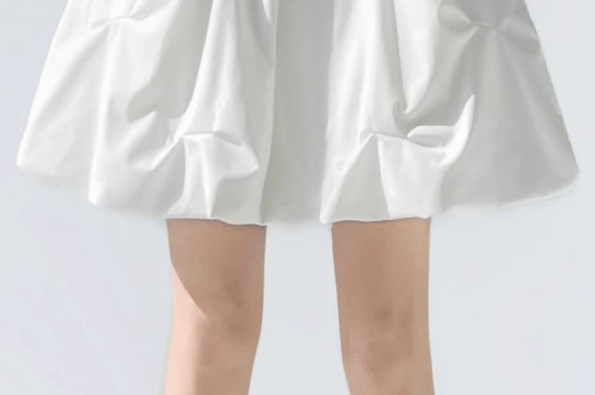 Elastic Waist Plain Ruched A-Line Skirt