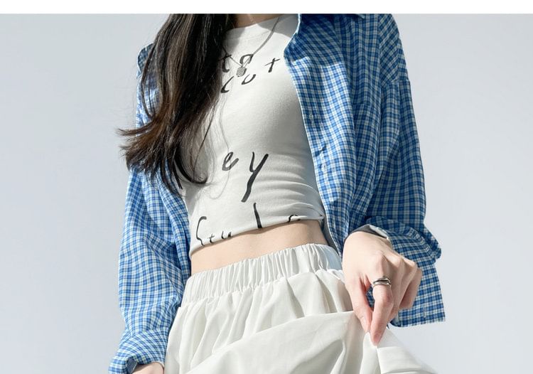 Elastic Waist Plain Ruched A-Line Skirt