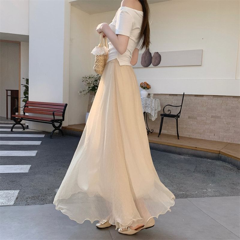 High Waist Plain Maxi A-Line Skirt