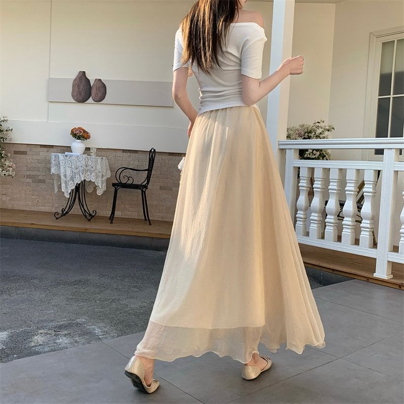 High Waist Plain Maxi A-Line Skirt